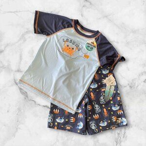 Laguna Boys Crab Print Rash Guard Trunks Swim Set Size 7 UPF50+ Sun Protect NWT